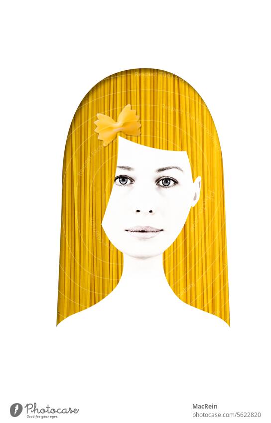 Spaghettihaare mit Schleife pasten spaghetti Essen und Trinken; Nudeln; Nudeln;n; küche italienisch Gatronomie portrait Farfalle