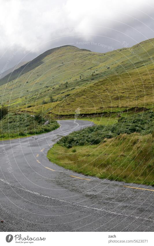 links/rechts Irland Republik Irland grün Hügel Gras Landschaft Berge u. Gebirge Wiese Natur Straße Wege & Pfade Kurve Wolken