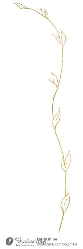 Hand gezeichnet winzige Blätter goldenen Umrisse isoliert Illustration, Hochzeit Briefpapier Element Geburtstag botanisch Dekoration & Verzierung Zeichnung