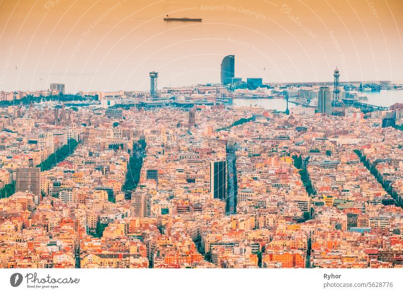 Barcelona, Spanien. Luftaufnahme der Stadt Stadtbild niemand Top Ansicht Großstadt Architektur Gebäude Wolkenkratzer Draufsicht Wahrzeichen Grundbesitz