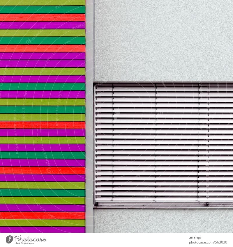 Alles nur Fassade | Bunt Mauer Wand Fenster Jalousie Beton Linie außergewöhnlich einfach trendy verrückt mehrfarbig grau geschlossen neonfarbig Farbfoto