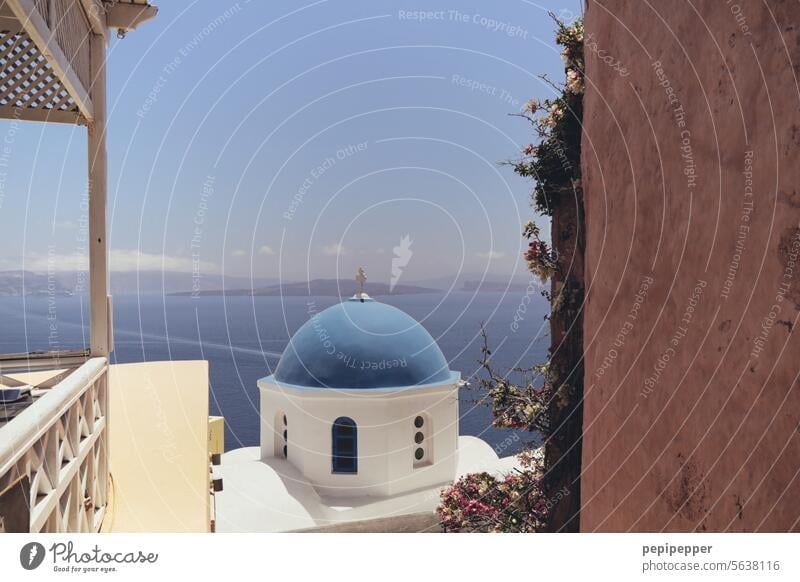 Santorin/Santorini Griechenland Außenaufnahme blau Insel Farbfoto Meer Mittelmeer Kykladen Ägäis Menschenleer Caldera Dorf Kirche weiß Religion & Glaube