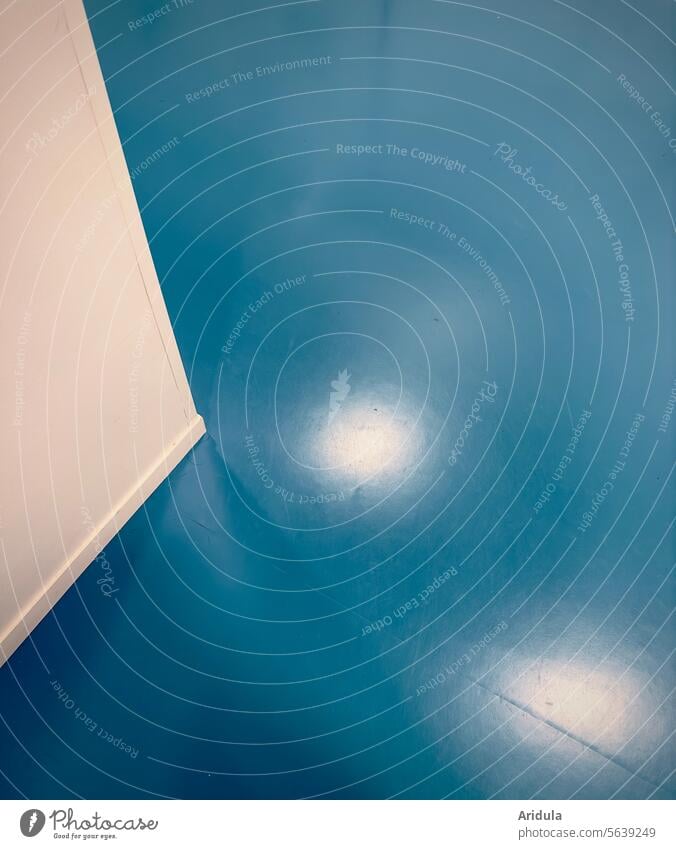 Blauer Fußboden mit weißer Wand Boden blau Raum Zimmer Innenaufnahme Innenarchitektur Architektur Licht Haus Fußleiste Reflexion