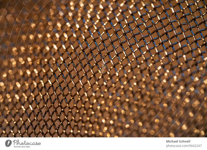 Goldenes Drahtgitter golden Gitter Muster Strukturen & Formen Metall abstrakt Sieb Hintergrund Hintergrundbild glitzernd Macro Makroaufnahme makrofotografie