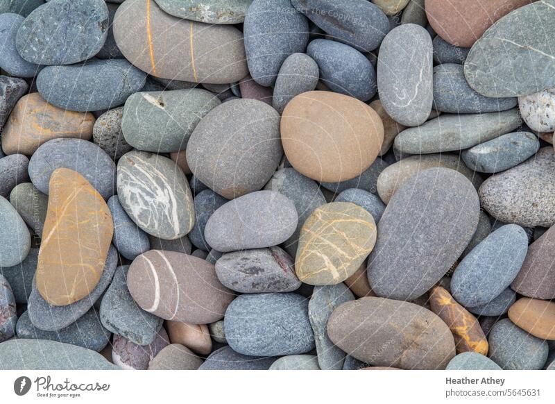 Bunte Kieselsteine an einem Flussufer in Cumbria, UK Kieselsteine Hintergrund Steine Felsen Natur Geologie bunt Textur im Freien Material