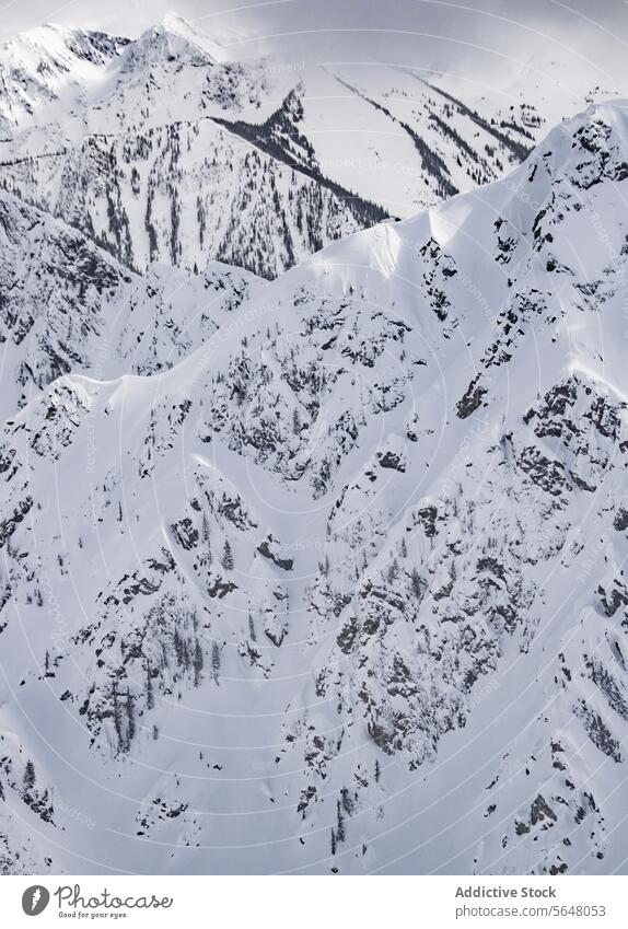 Panoramaaussicht auf schneebedeckte Berge Berge u. Gebirge Ambitus malerisch bewölkter Himmel Winter Kanada idyllisch ruhig Natur majestätisch massiv Schnee