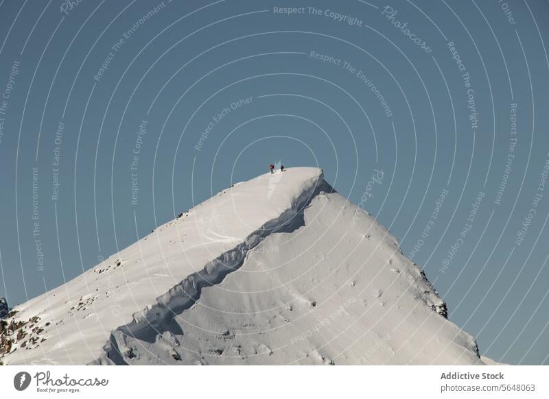 Bergsteiger auf einem Berggipfel im Winter Wanderer schneebedeckt Berge u. Gebirge Gipfel Aufstieg Klarer Himmel Urlaub sonnig Kanada entfernt anonym Aufsteiger