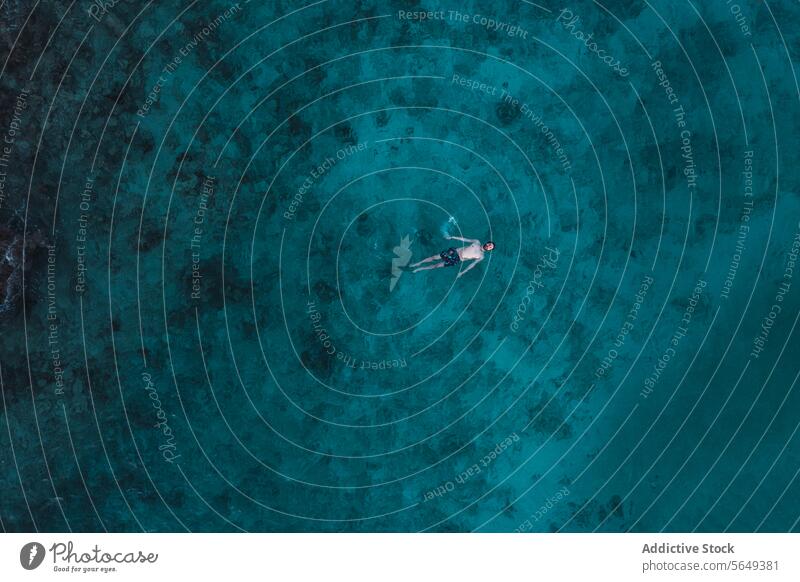 Einsamer Schwimmer im klaren Wasser von Cancun Antenne Perspektive einsam übersichtlich türkis reffen Mexiko Pier Meer MEER Natur Landschaft reisen tropisch