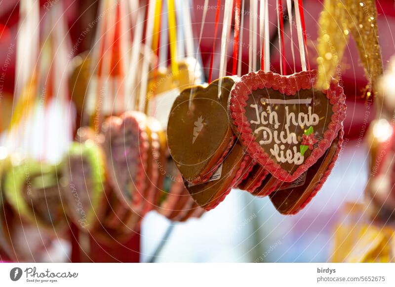 Lebkuchenherzen mit der Aufschrift " Ich hab dich lieb " Herzen Lebbkuchenherzen Kirmes Liebe Gefühle Verliebtheit Liebesgruß herzförmig Sympathie Text