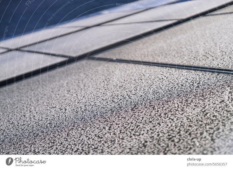 Eisblumen auf Photovoltaikmodulen an einem kalten Wintertag Frost solar Sonne Frostmuster sonnig regenerativ Energiewende Solarmodul Sonnenkollektor