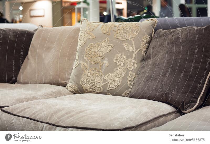 Sofa im Wohnzimmer Kopfkissen Aufenthaltsraum einrichten Möblierung Möbel heimwärts Wohnort Zierde Atmosphäre Komfort Liege Dekor Diwan Verschönerung Umwelt