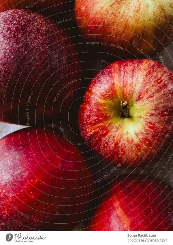 Frische rote Äpfel. Draufsicht. Apfel frisch Obst Herbst reif Frucht Lebensmittel Ernte Bioprodukte Vitamin saftig lecker Gesunde Ernährung vitaminreich gesund