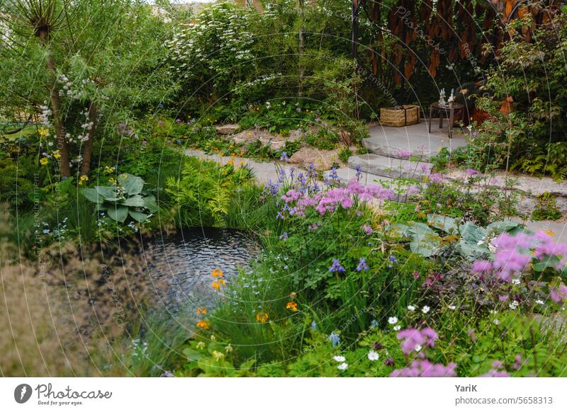 Gartenoase schönheit der natur Schönheit relaxen aufatmen ruhe frieden erholung entspannung erholungsgebiet rückzugsort outdoor pflanzenvielfalt sträucher