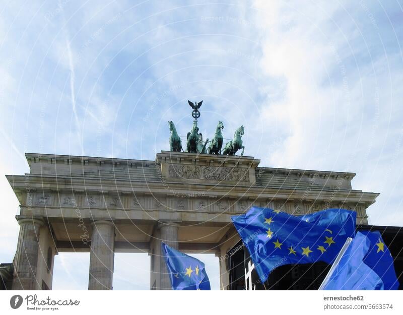 Demonstration für Europa vor dem Brandenburger Tor Berlin Berlin-Mitte Europäische Union Europäer europäisch Europafahne Europäerinnen Deutschland Quadriga