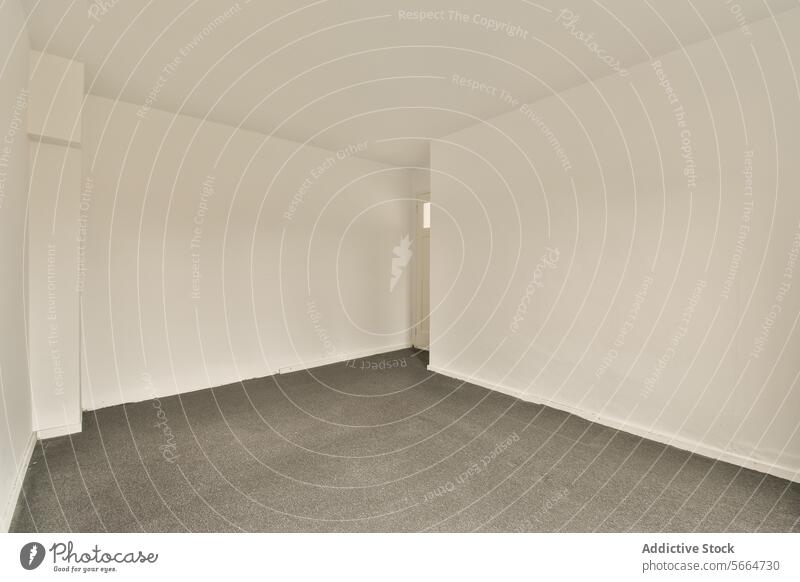 ein leerer Raum mit Teppich und weißen Wänden Innenbereich Wand grau Bodenbelag minimalistisch Design blanko Leinwand Inszenierung Architektur wohnbedingt