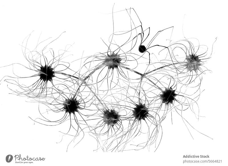 Verschlungenes Netz von abstrakten schwarzen Linien auf weißem Grund Muster Netzwerk Design kompliziert Verbinden Sie Struktur organisch Hintergrund Kunst Ast