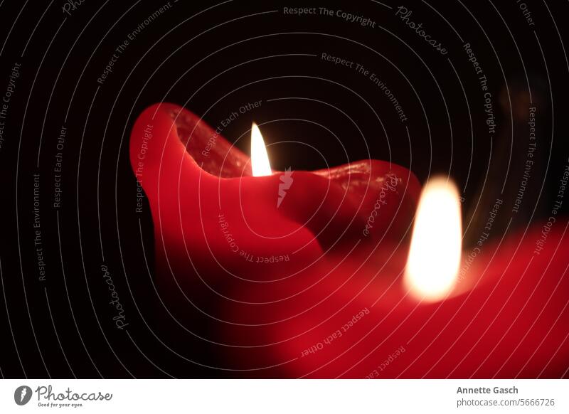 Kerzen im Duett Flamme Wachs brennen Kerzenschein Kerzenflamme Weihnachten & Advent Kerzenlicht besinnlich leuchten Licht Feuer dunkel Rot