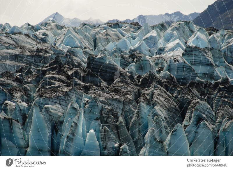 Alaska | Glacier Bay | Abbruchkante aus blauen Eistürmen Gletschereis Gletscherschmelze Gletscherzunge Rückzug zurückziehen zurückziehend Natur Ruhe Einsamkeit
