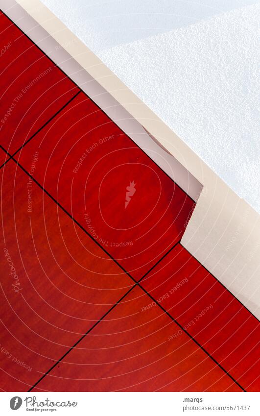 Fassade abstrakt modern rot weiß Nahaufnahme Linie schräg eckig Kante Strukturen & Formen Architektur Stil Design Perspektive Grafik u. Illustration