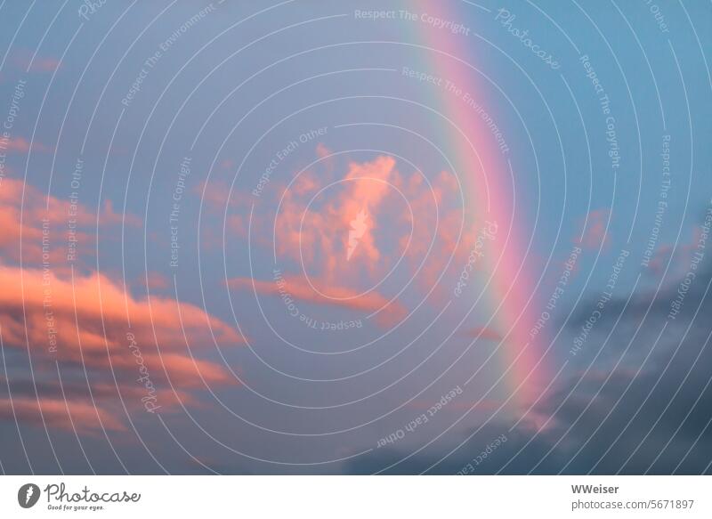 Ein Stück Regenbogen an einem farbenfrohen Himmel - Sommernacht in Island Sommersonnenwende Phänomen Wetter Klima heiter bunt farbig Wolken Abend Abendlicht