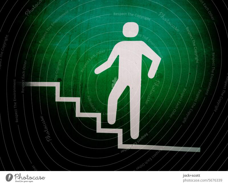 Symbol für wackligen Aufstieg Symbole & Metaphern Treppe Piktogramm Silhouette Treppensteigen Wand Design Fußgänger grün Wege & Pfade gehen aufsteigen Bewegung