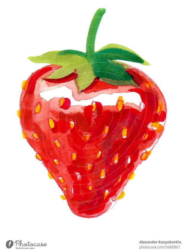 Rote Erdbeere. Aquarellmalerei Erdbeeren Beeren Frucht Lebensmittel Wasserfarbe Malerei Skizze Kunst Kunstwerk Zeichnung rot