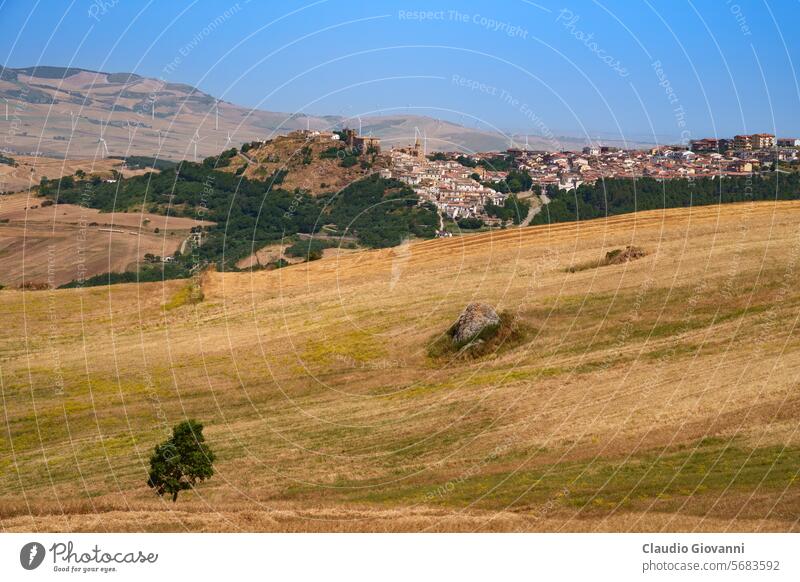 Ländliche Landschaft bei Oppido Lucano und San Chirico, Basilikata, Italien Europa Potenza Ackerbau Ballen Farbe Tag Feld Hügel Berge u. Gebirge Natur
