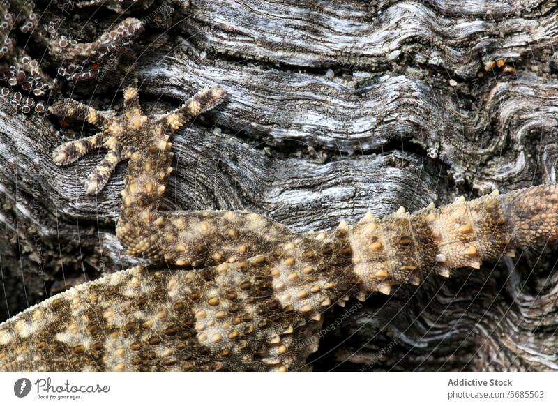 Gewöhnlicher Gecko, getarnt auf einer strukturierten Baumrinde Tarentola mauritanica Tarnung Rinde Textur Muster Tierwelt Reptil Detailaufnahme Makro