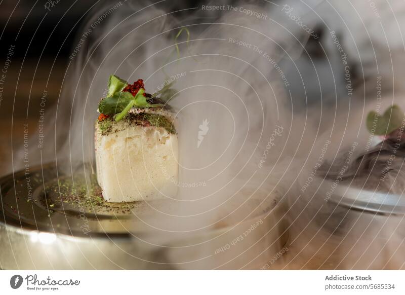 Exquisite Fusionsküche in einem Michelin-Stern-Restaurant Feinschmecker Speise Rauch michelin Zermatt Schweiz lokal saisonbedingt Zutaten fein speisend