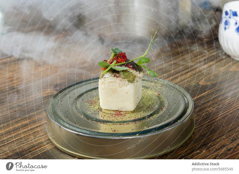 Exquisite Fusionsküche in einem Michelin-Stern-Restaurant Feinschmecker Speise Rauch michelin Zermatt Schweiz lokal saisonbedingt Zutaten fein speisend