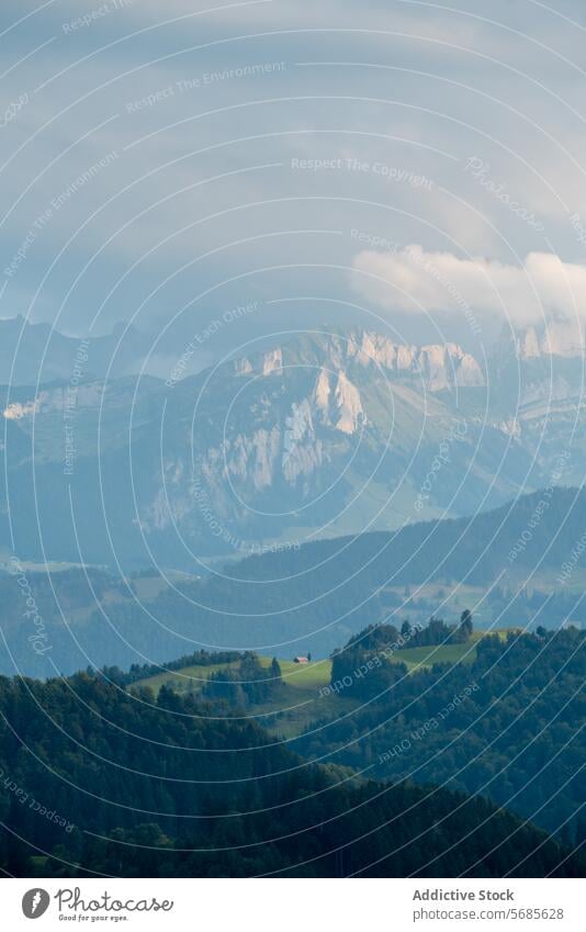 Majestätische Appenzeller Berge in Nebel gehüllt Schweiz Berge u. Gebirge Landschaft Gelassenheit Hügel Gipfel zerklüftet sanft Ansicht üppig (Wuchs)