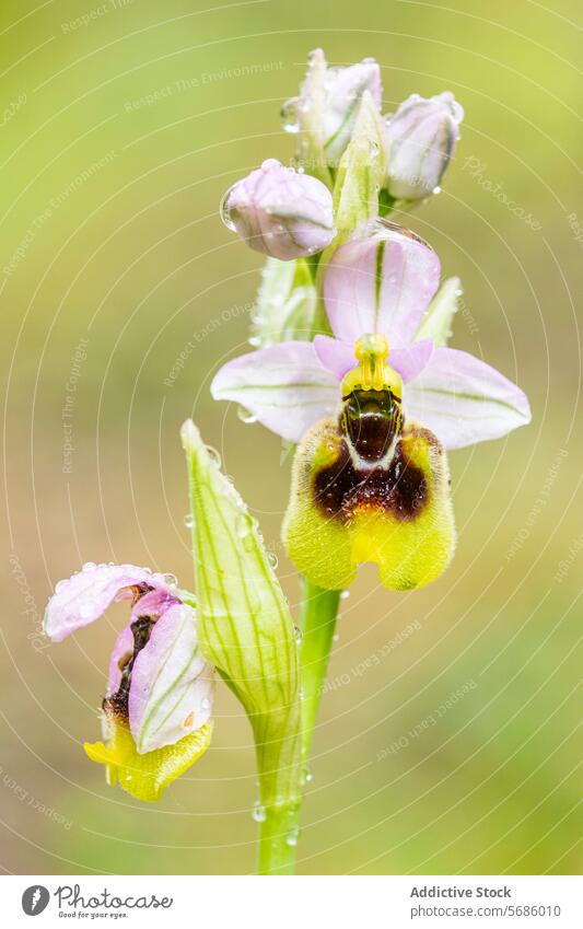 Ophrys ficalhoana in Blüte mit detaillierten Blütenblättern und Kelchblättern. Blume Orchidee Blütezeit Blütenblatt Kelchblatt Nahaufnahme Natur Detailaufnahme