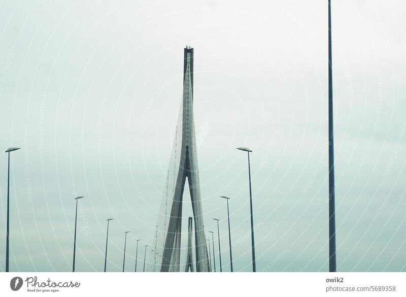 Über die Seine Pont de Normandie Frankreich Le Havre Schrägseilbrücke Hängebrücke Bauwerk Stahlseile Stabilisierung Linien Autobahn gigantisch gewagt elegant