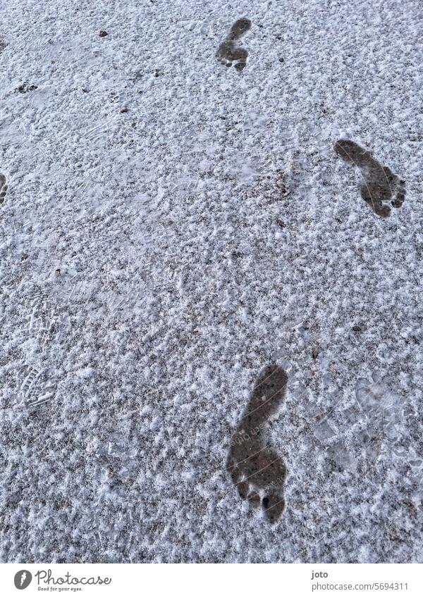 Fußspuren im Schnee Winter Januar Februar März Frost Abdruck Spuren Strukturen & Formen Handfläche Kontrast Kontrastreich eisig eisige Kälte gefroren kalt