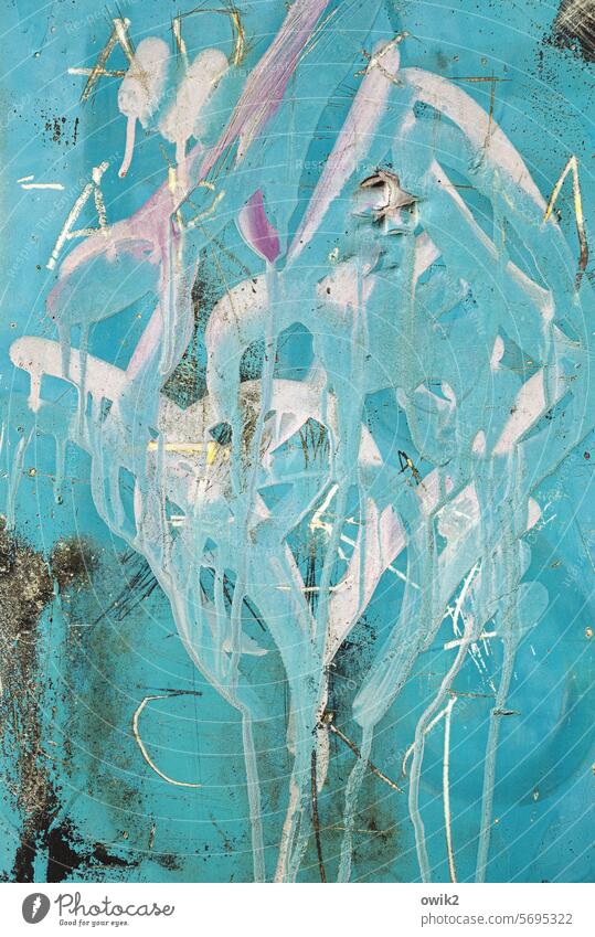 Arboretum Trafokasten Tür Metall Oberflächenstruktur türkis blau bemalt beschmiert volgeschmiert Kunst Schlieren Farbschlieren wild durcheinander