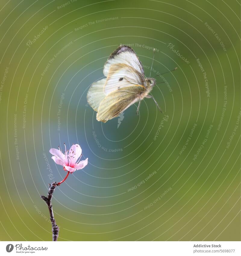 Kohlweißling auf Blüte in der Natur Schmetterling pieris rapae Weißkohl Insekt Flug filigran Schweben rosa Blütezeit natürlich Blume Fauna Tierwelt Gelassenheit
