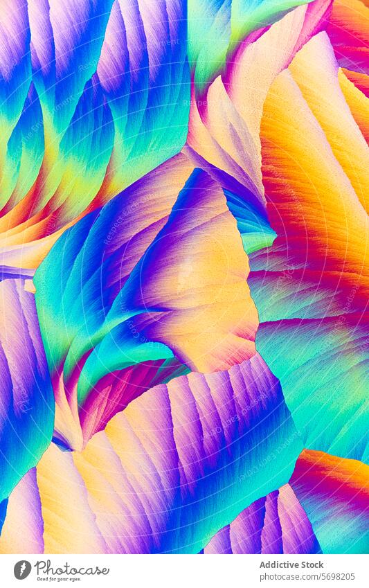 Mikroskopische Aufnahme von Salicylsäurekristallen, die weiche, wellenförmige Muster in einer harmonischen Mischung von Farben bilden mikroskopisch Bild