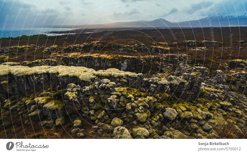 Erstaunliche Erdlandschaft auf Island Bereichsansicht Schlucht atemberaubend Pingvellir panoramisch nordisch Nationalpark isländisch Landschaft Wahrzeichen