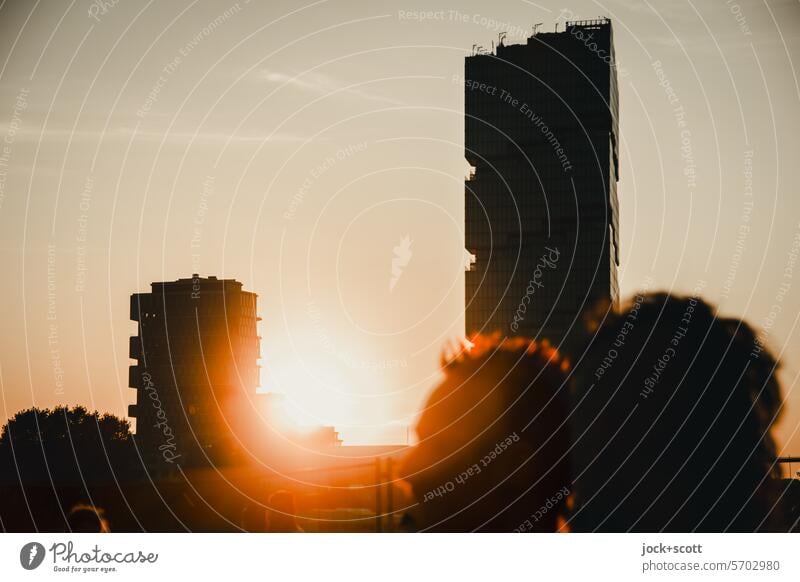 als die Sonne zwischen den Hochhäusern verschwand Panorama (Aussicht) Abendlicht Sonnenlicht Sommer Silhouette Abendstimmung Gegenlicht Gesicht Profil Berlin