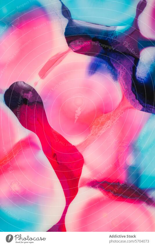 Lebendige abstrakte Tintenfarben in Wassertextur Hintergrund Textur Tusche Farbe pulsierend rosa blau schwarz Verwirbelung Muster Flüssigkeit Bewegung Tapete