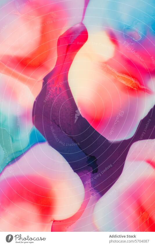 Abstrakte bunte Flüssigkeit fließen Hintergrund Textur abstrakt Farbe liquide lebhaft ätherisch mischen Malerei verträumt Mischung rosa blau purpur Farbtöne