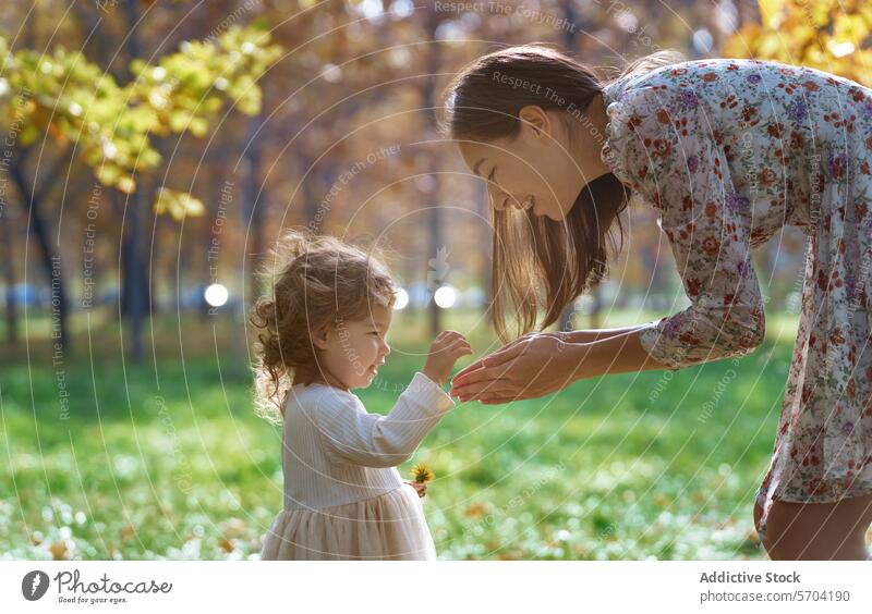 Ethnische Mutter-Tochter-Beziehung in der Natur Bonden Park Kalifornien USA ethnisch Zärtlichkeit Liebe Familie im Freien Herbst Bäume Blätter Sonnenlicht Frau