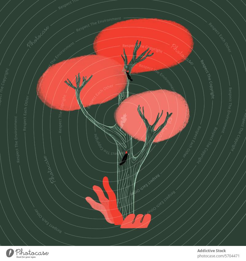 Surreale rosa belaubten Baum mit Zweig Hand Transformation. Generatives AI-Bild surreal Kunst Grafik u. Illustration Laubwerk Ast konzeptionell digitale Kunst