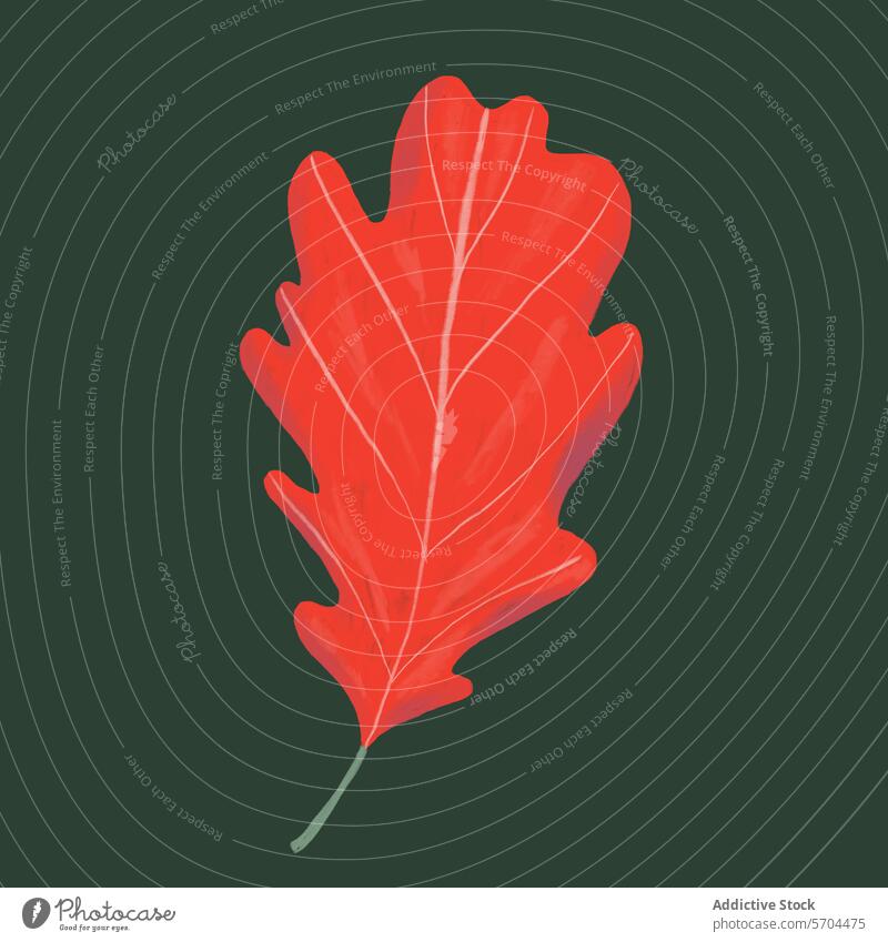 Lebendiges rotes Eichenblatt auf dunklem Hintergrund. Generatives AI-Bild Blatt Grafik u. Illustration pulsierend Vor dunklem Hintergrund Natur Kunst Zeichnung