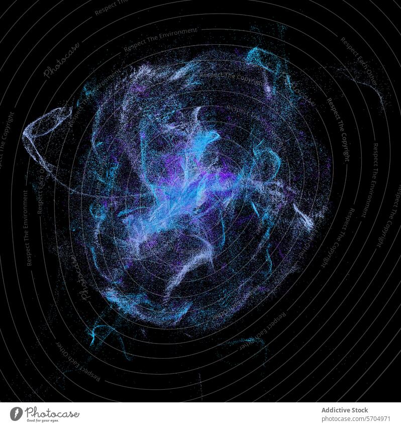 Abstrakte kosmische Energie Wolke auf einem schwarzen Hintergrund abstrakt Cloud blau purpur wirbelnd pulsierend Farbtöne hypnotisierend Darstellung