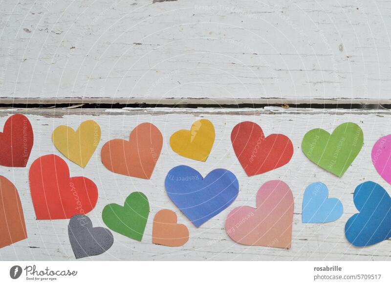 Achtsamkeit | mit ganz viel Herz Herzchen bunt viele zusammen Gemeinschaft gemeinsam Liebe symbolisch Form Symbole & Metaphern Valentinstag Gefühle herzlich