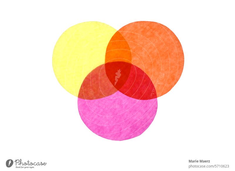 Venn-Diagramm aus 3 Mengen drei Kreise Ellipsen Schnittmenge transparent Papierschnitt abstrakt Grafik u. Illustration Silhouette Hintergrund neutral