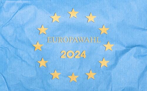 Europawahl 2024. Papierschnitt-Stil. Papierhintergrund der Flagge der Europäischen Union Grafik u. Illustration fahne Europäische Union EU Hintergründe