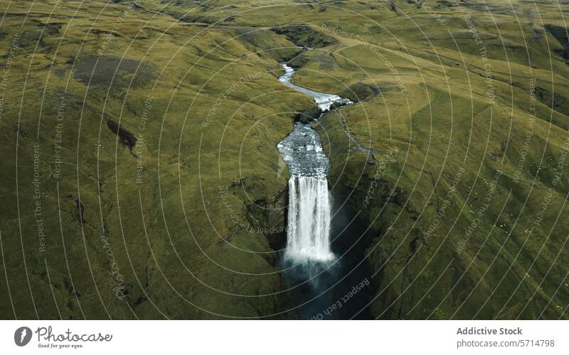 Majestätischer Wasserfall in der grünen Landschaft von Island Natur natürlich Schönheit Hügel Gelassenheit Kaskade Pool pflanzlich malerisch vereinzelt