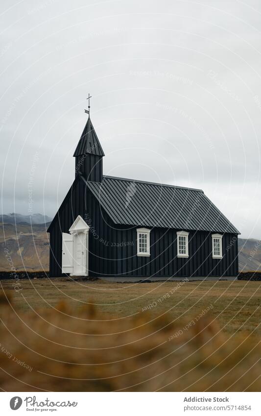 Gelassene schwarze Kirche von Budir in Island Landschaft Wahrzeichen Architektur Gelassenheit reisen nordisch isländisch Erbe Kultur Spiritualität abgelegen